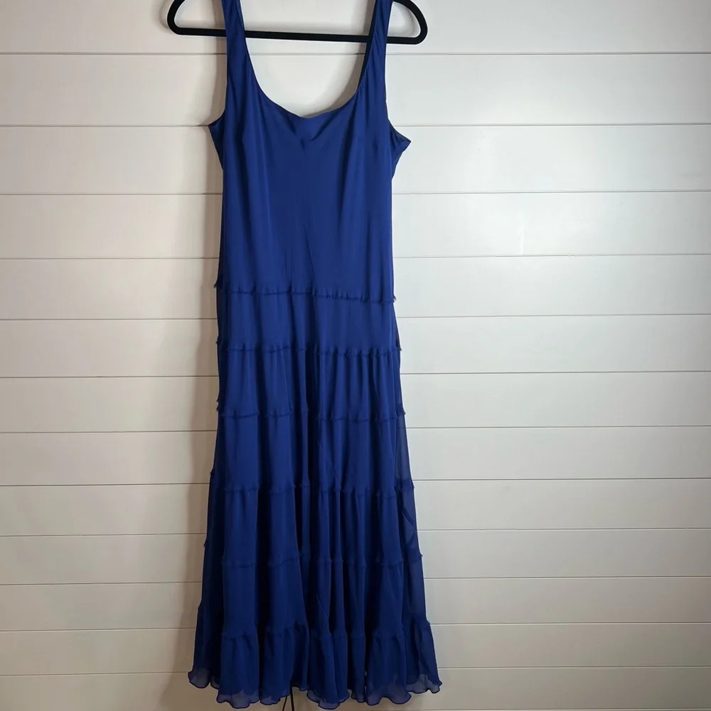 Kasper Silky Royal Blue Sleeveless Lined Midi Dress. Size 16.